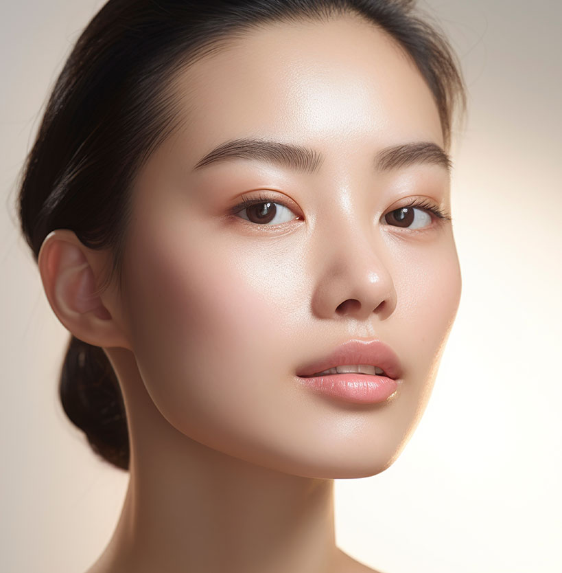 Woman with flawless skin after acne facial treatment.